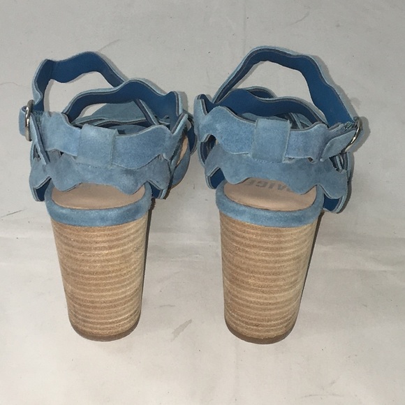PAIGE Blue Sage Scalloped Strappy Sandals Block Heel Suede 7 NEW - Picture 11 of 12